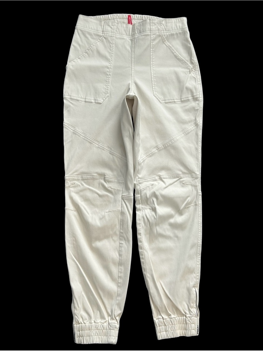 Spanx Off White Stretch Twill Jogger Pants Size Large Zip‎ Ankle Tapered Utility